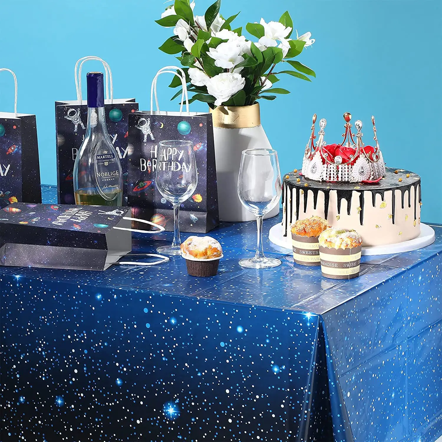 

Wholesale Space Theme Party Starry Sky Disposable Plastic Tablecloth Galaxy Table Cover Stars Happy Birthday Party Decor Kids