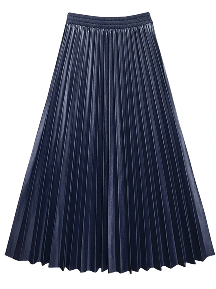 Женская плиссированная юбка из ПУ кожи с высокой талией