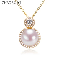 zhboruin princess style pearl necklace real freshwater pearl aaa zircon trendy exquisite 14k gold plated pendant jewelry gift