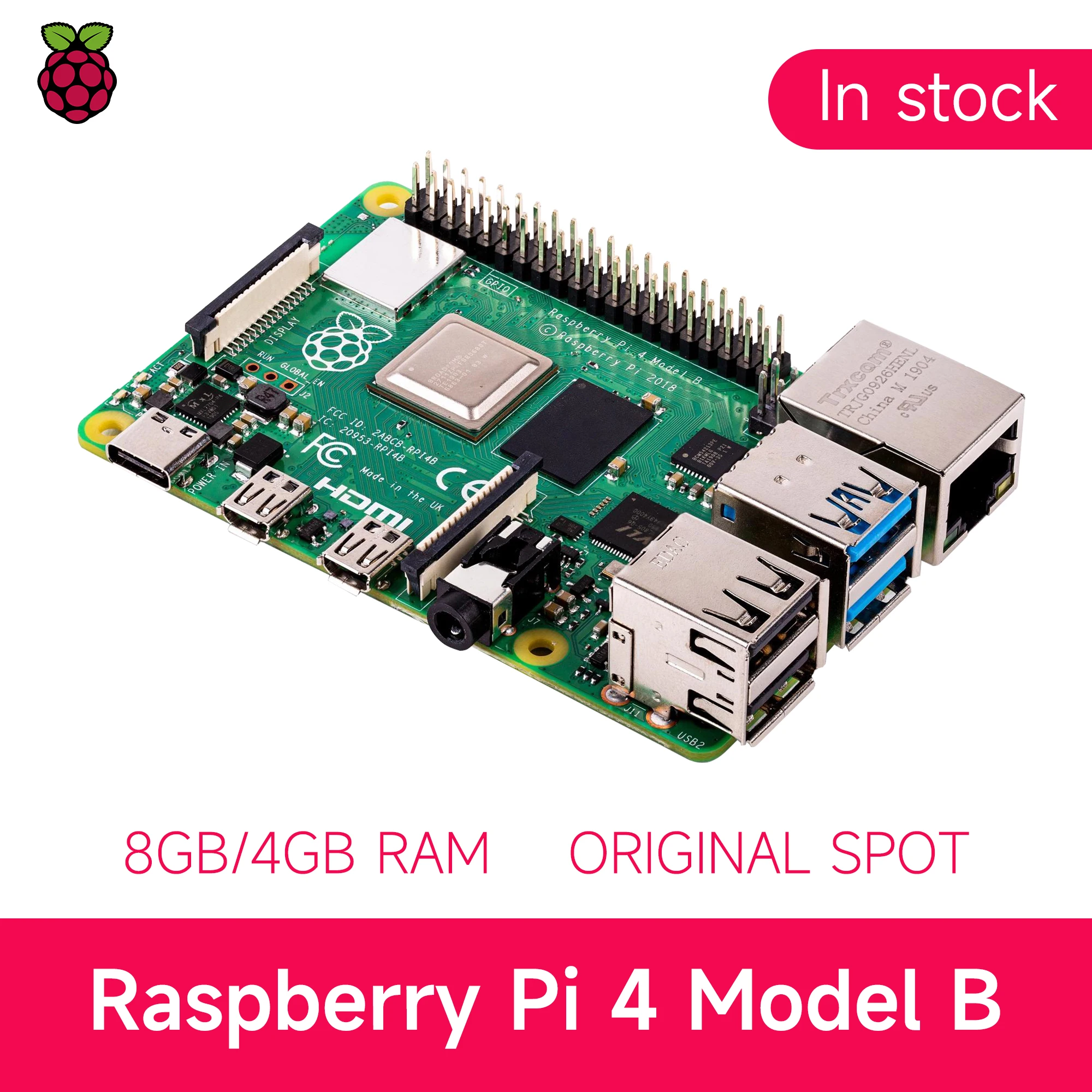 

Официальный Оригинальный Raspberry Pi 4 Model B; Комплект платы; 2 ГБ, 4 ГБ, 8 ГБ ОЗУ; RPi 4B; Pi4; Cortex-A72 ARM v8; 64-bit SoC; 1,5 ГГц; Gigabit