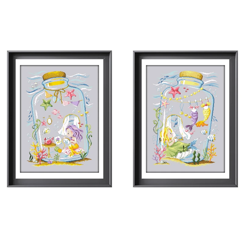 

Mermaid's room cross stitch kit cartoon drift bottle cotton thread 18ct 14ct 11ct silver canvas embroidery DIY gift home decor