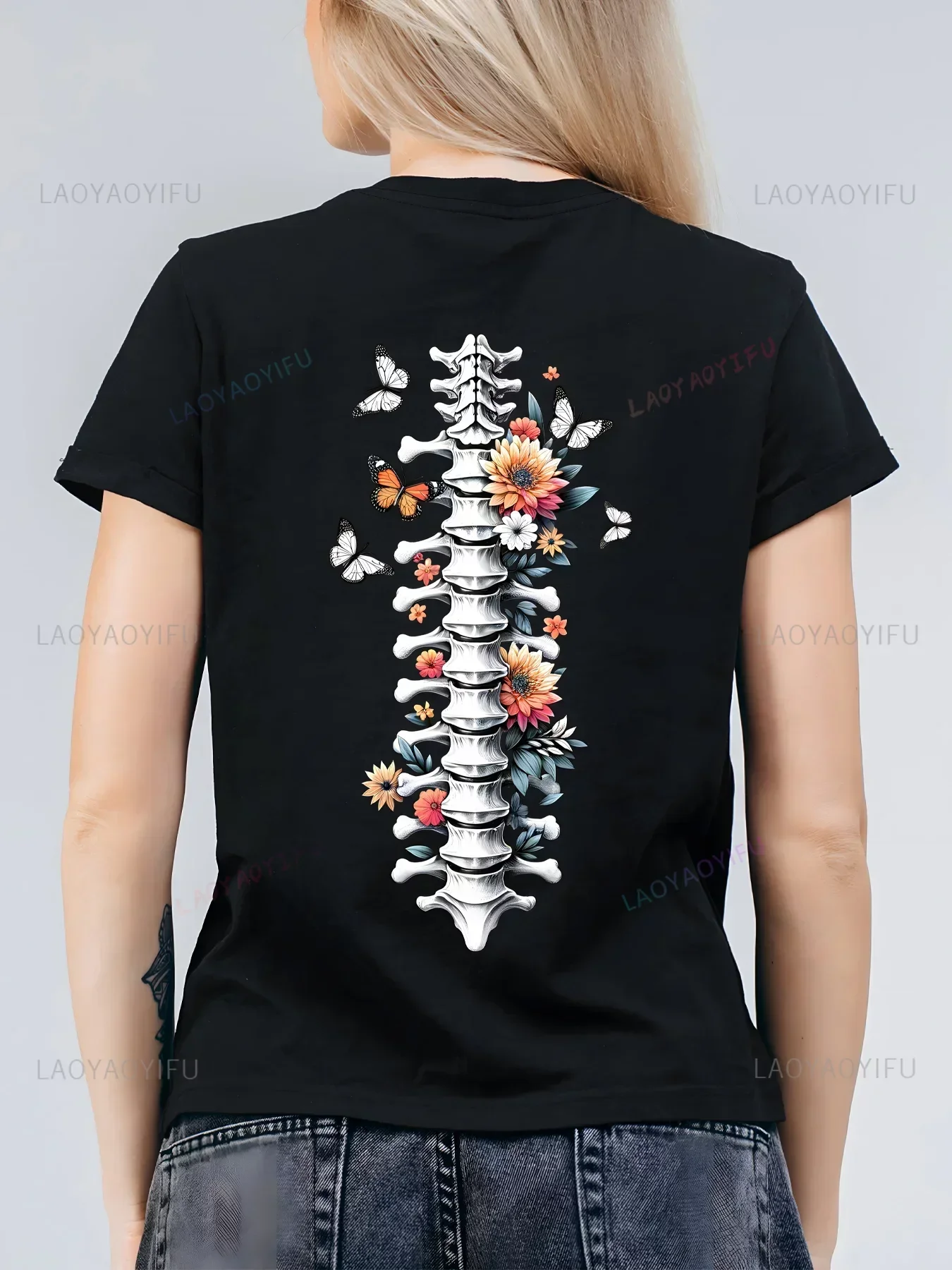 Женская футболка с цветочным принтом и бабочки хлопковый повседневный топ