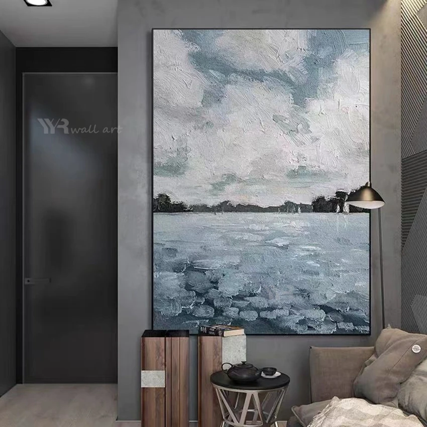 

Nordic Wall Poster For Room Decor Handmade Oil Painting On Canvas Texture Gray Hanging Picture For Living Room Hotel Entrance