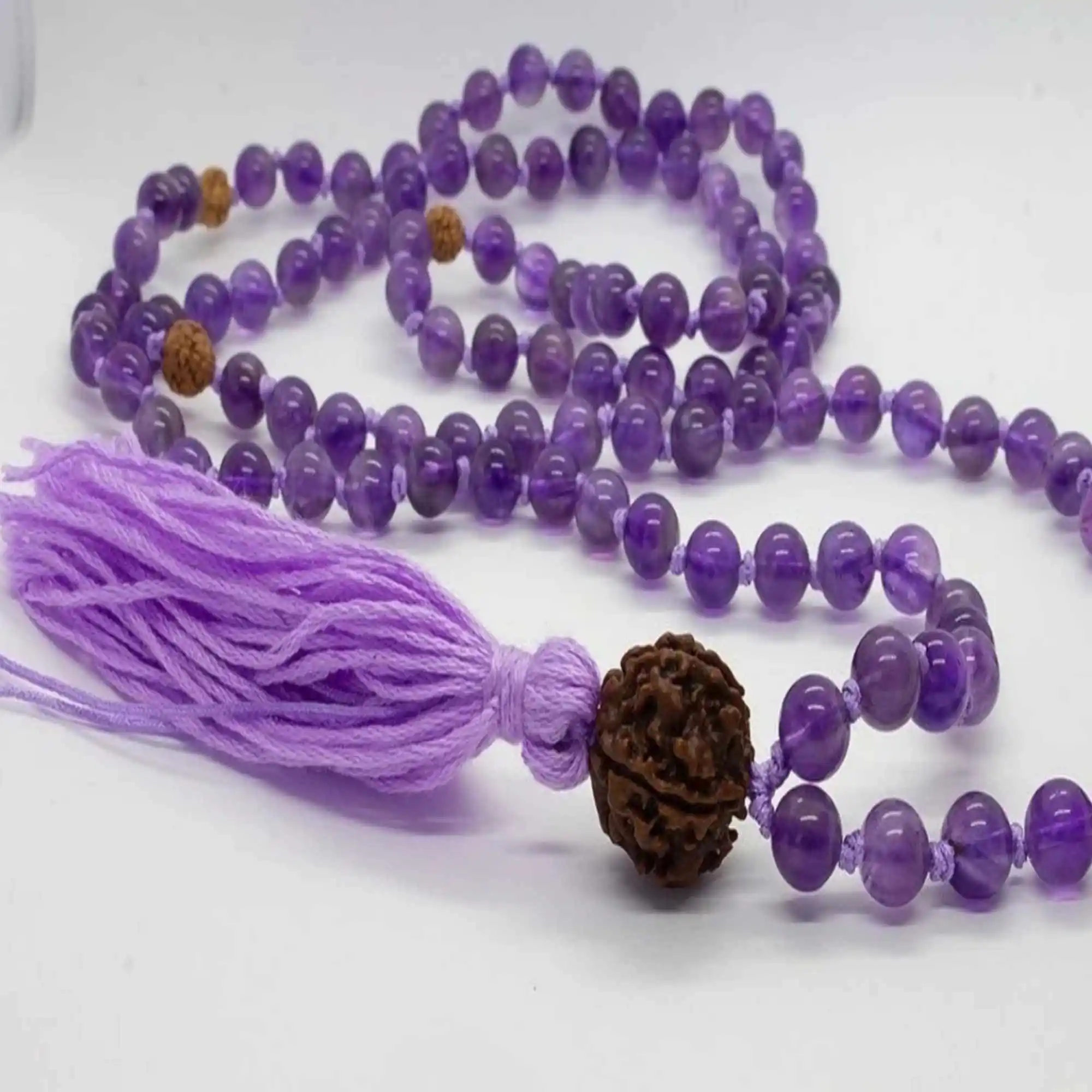 

8mm Natural knot Rudraksha Amethyst gemstone beads necklace Yoga Wrist spread Colorful Classic Inspiration Cuff Lucky Christmas