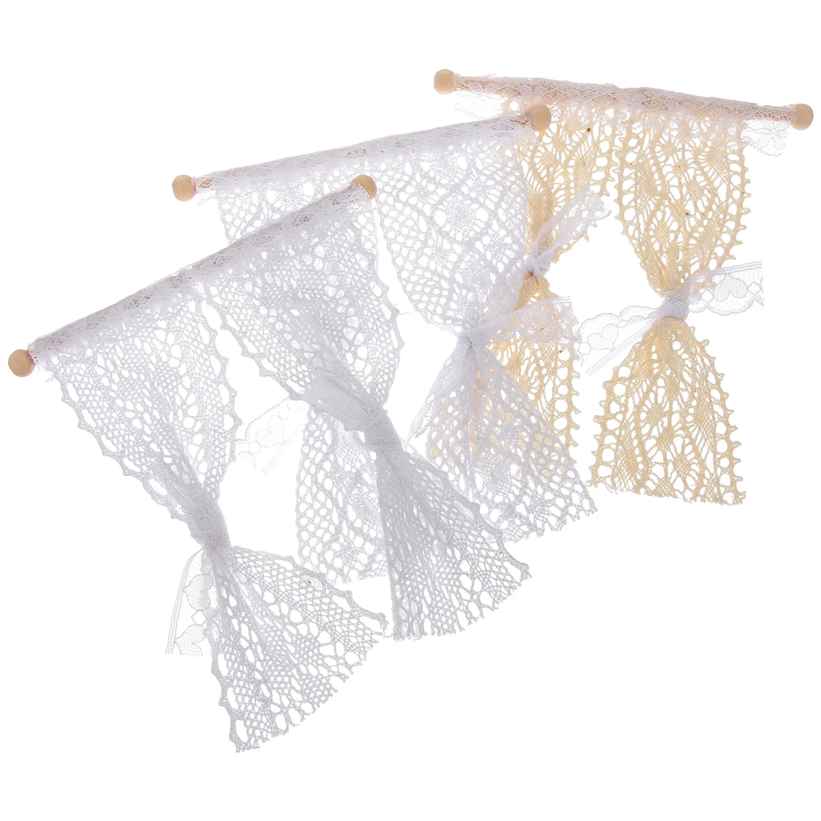 

3 Pcs Clear Curtains Dollhouse Toys Prop Mini Miniature Lace Window Panel Tiny Accessories Fabric Door