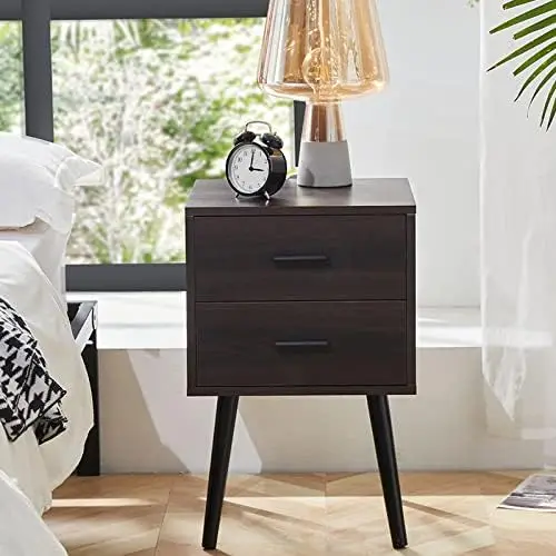 

Century Nightstand with 2 Storage Drawer, Industrial Side End Table, Rustic Bedside Table for Bedroom, Living Room, Stable Woode