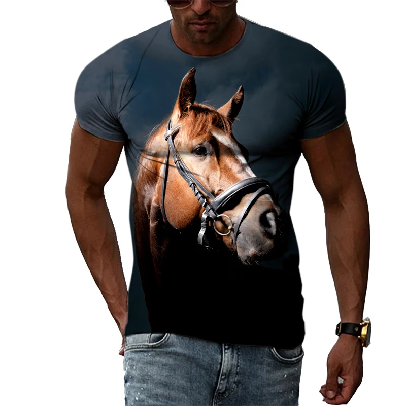 

Летняя модная Изысканная футболка серии Horse в стиле Харадзюку С 3D принтом для мужчин и женщин, повседневная Универсальная футболка с круглым вырезом и коротким рукавом