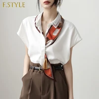 f girls solid shirts women summer white casual fashion all match korean style comfortable new simple turn down collar girl ins