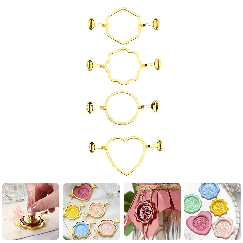 

4pcs Wax Seal Molds Metal Wax Seal Stamp Rings Novel Shape Wax Sealing Moulds