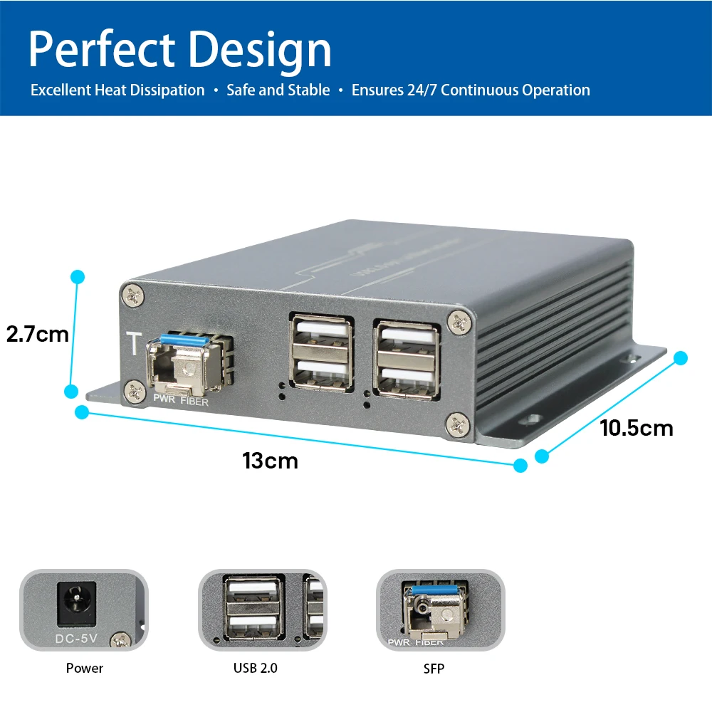 Фото USB 2.0 оптоволоконный удлинитель на 5 км, 4 порта, промышленный, LC/FC/SC, 480 Мбит/с, Plug and Play, для Windows, Mac, Linux №3