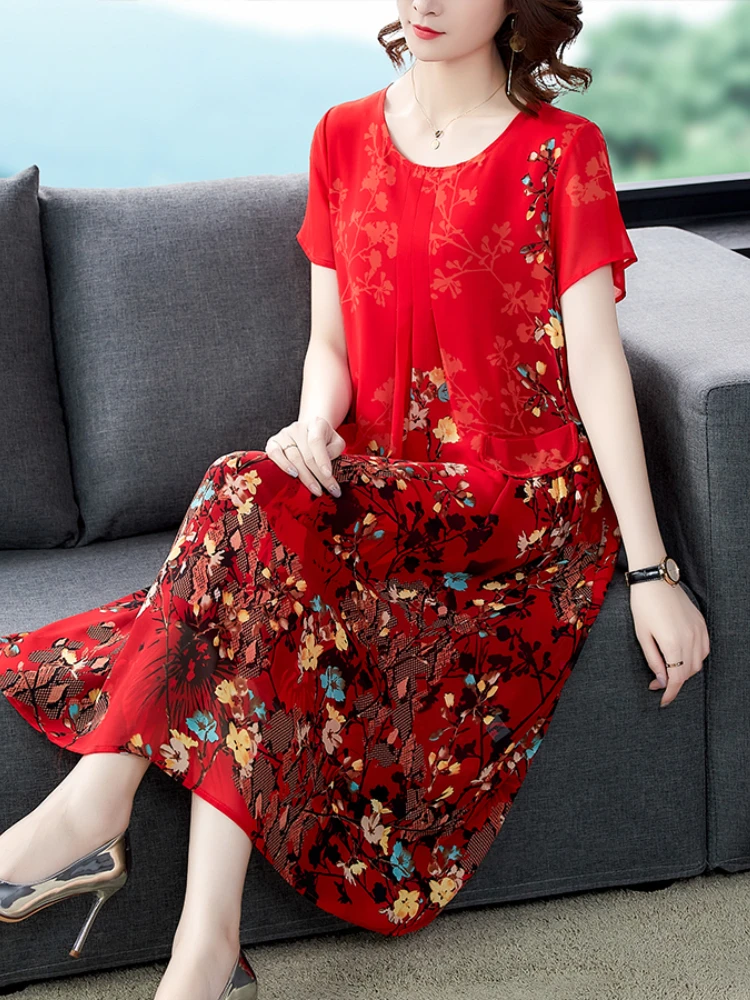 

Женское шифоновое платье миди с цветочным принтом, голубое винтажное платье с цветочным принтом, элегантный вечерний сарафан для офиса, лето 2023