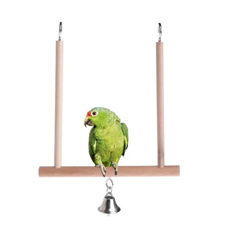 

Birds Perch Parrot Play Toys Stand Holder Natural Wooden Cage Hanging Swing Bell
