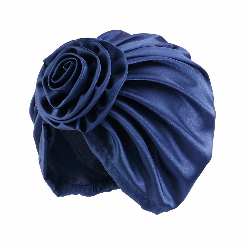 Flower Silk Satin Muslim Women Hijab Night Sleep Chemo Cap Turban Elastic Beanie Indian Hair Care Hat Femme Headwear Cover Wraps