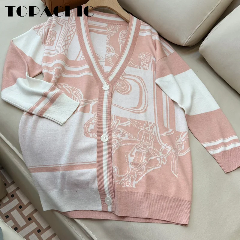 Женский шерстяной вязаный кардиган TOPCHIC 9 18 года с геометрическим рисунком и