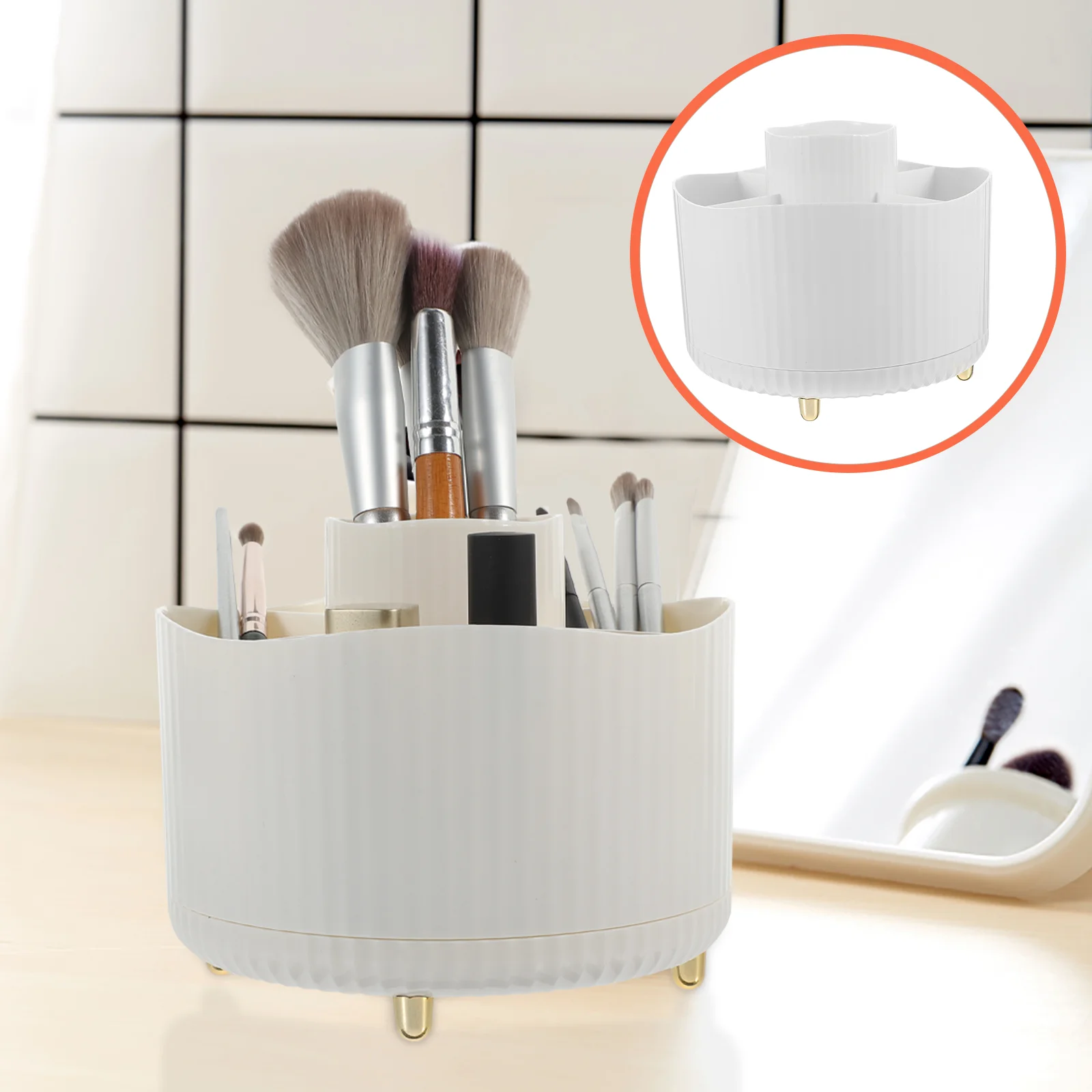 

Nice Holder Brush Organizer Tabletop Makeup Lipstick Rotatable White Office