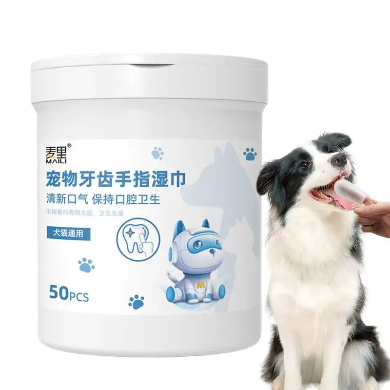 

Teeth Cleaning Finger Wipes Cleansing Teeth Ear Eyes Wipes Pads Tear Stain For Dog 50PCS Cat Teeth Cleaning Finger Wipes