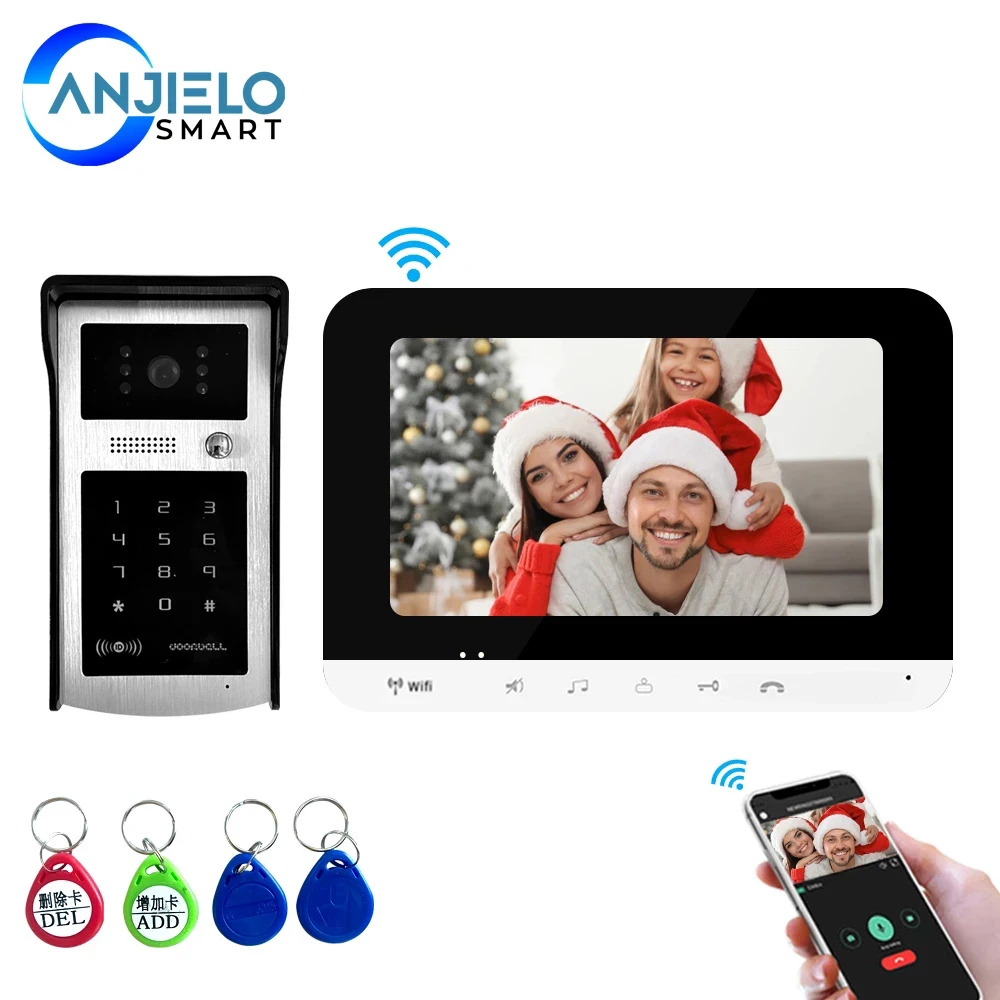 Smart Video Door Phone Intercom System 7Inch Touch Monitor Wired Password Doorbell Camera Home Security Record Remote Unlocking