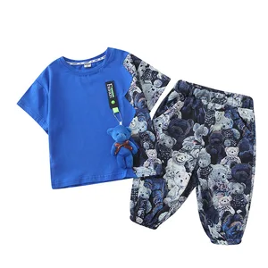 Children Clothes Set For Toddler Costume Summer Cartoon T-shirts + Capri pants Sports Clothing Set Baby Kids Outfits 2-11Year