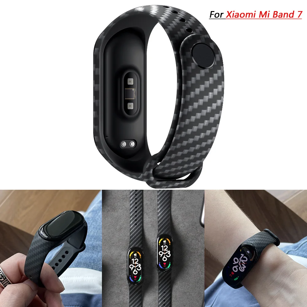 Ремешок из углеродного волокна для Xiaomi Mi Band 7 nfc Браслет смарт-часов 5 силиконовый