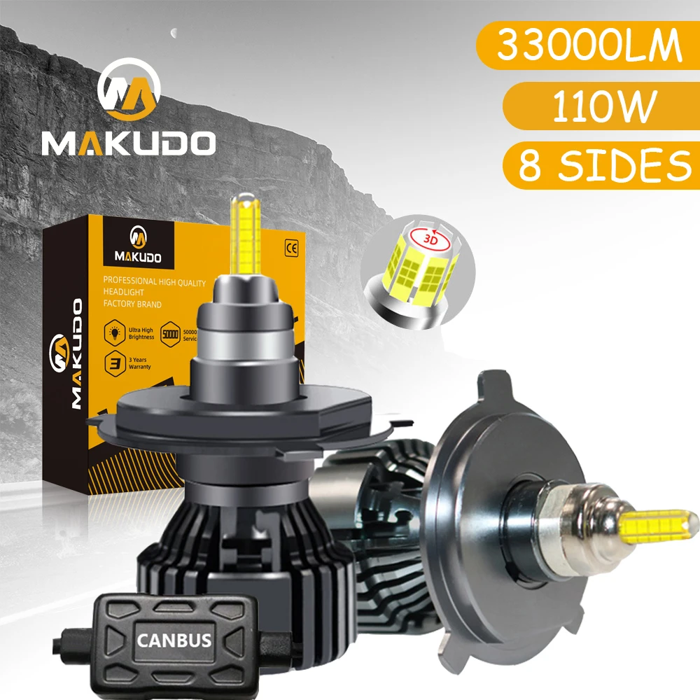 

MAKUDO Car Headlight Bulb H7 LED H4 H11 33000LM 110W Canbus LED H8 HB4 HB3 9005 9006 D1S D2S H1 LED lamp Fog lights 6000K 12V