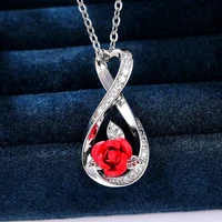 romantic infinite love figure 8 rose flower pendant necklaces for women shine cz stone inlay chains fashion jewelry party gift