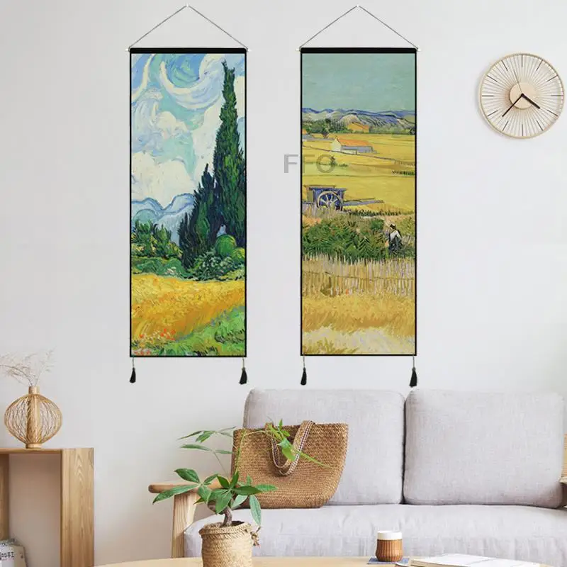 

Art Oil Painting Fabric Tapestry Wall Hanging Background Cloth Decoration Tapestries Aesthetic Room Decoration Van Gogh Rhapsody