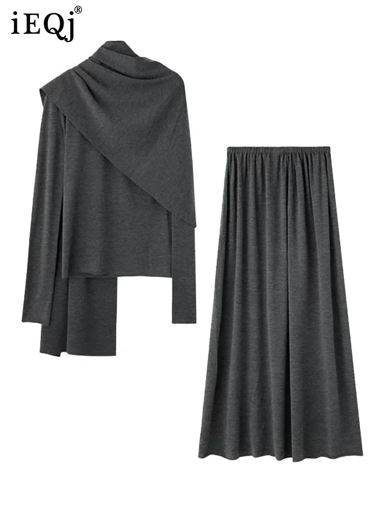 IEQJ Женский однотонный комплект из 2 предметов с шарфом и воротником топ длинными