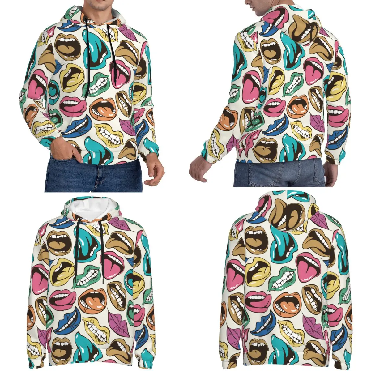 Мужские Женские толстовки хип-хоп с длинным рукавом и губами