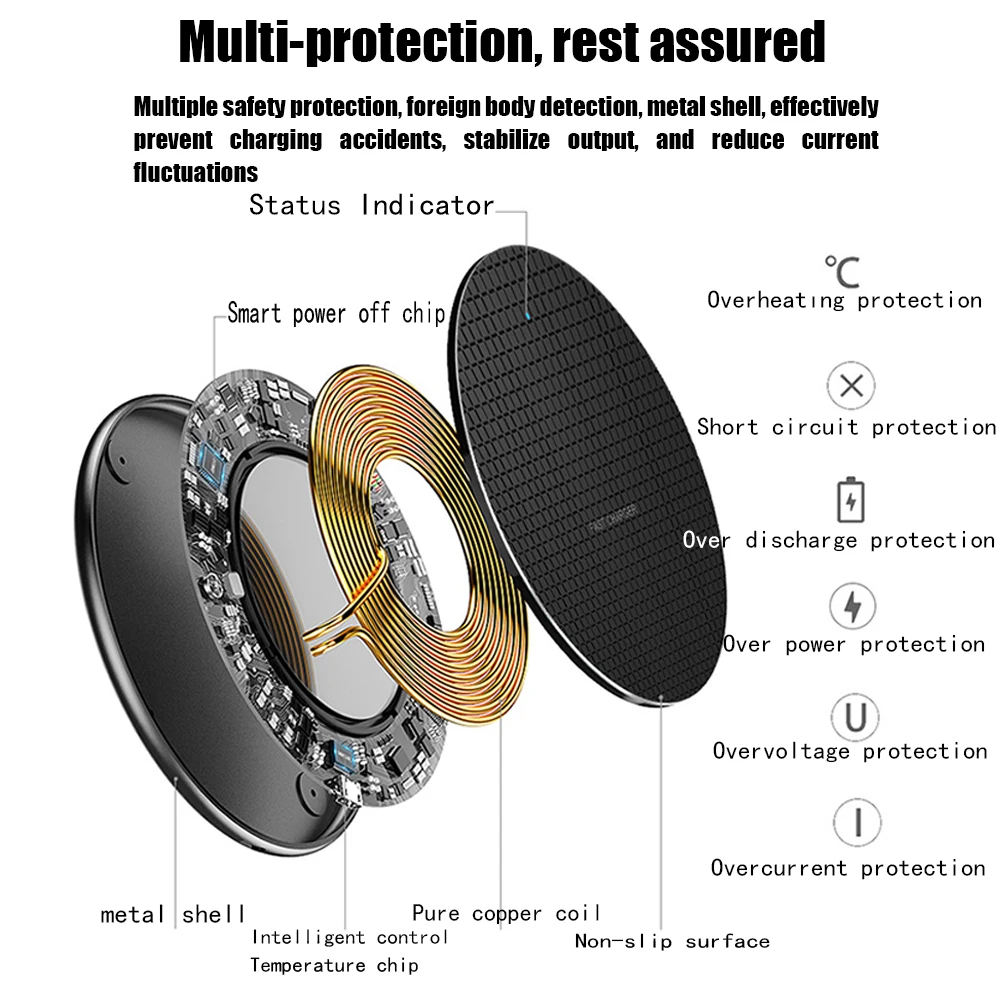 qi wireless fast charger ultra thin metal pad 10w wireless fast charger for iphone13por huawei android samsung s9 note8 adapter free global shipping