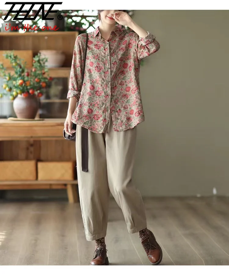 Женская одежда рубашки блузка винтажная женская хлопковая льняная рубашка с