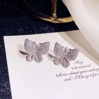 fashion butterfly zircon crystal stud earrings for women engagement wedding earrings jewelry accessories valentines day gifts