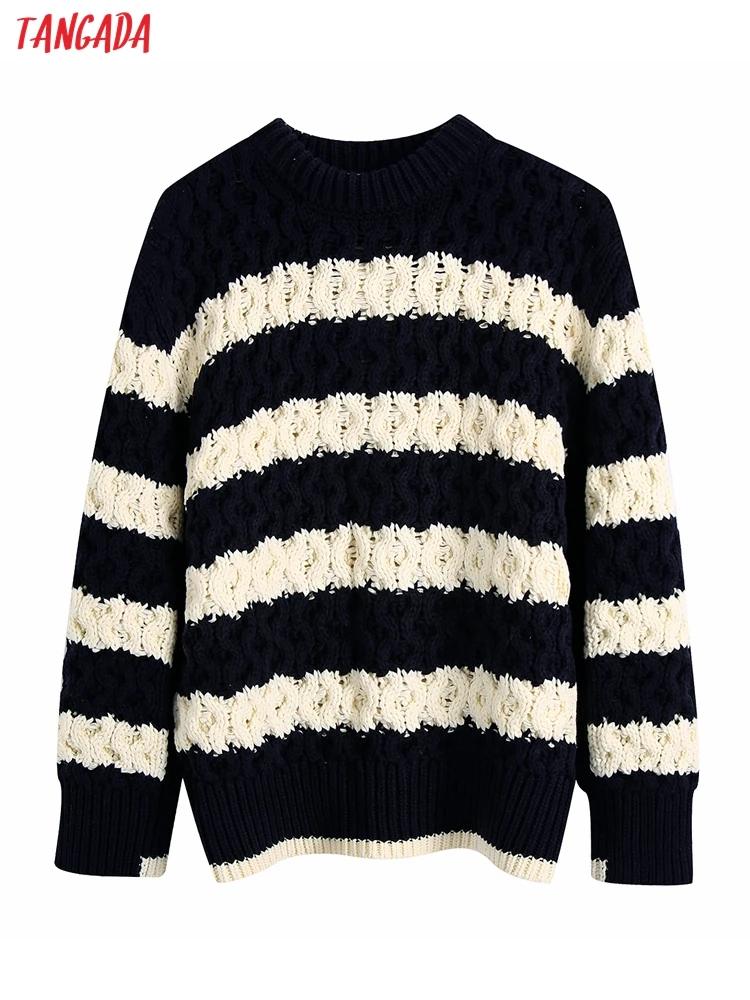 

Женский вязаный свитер в полоску, с круглым вырезом