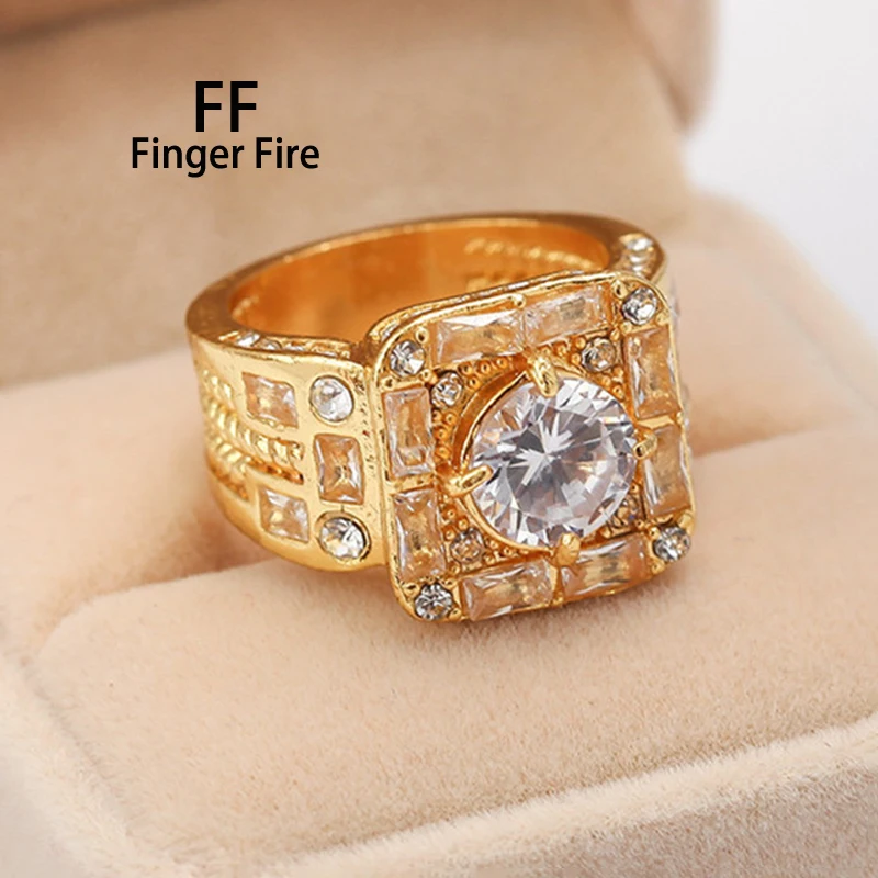 

Creative New Gold Plated Square Sparkle Ring Fashion Trend Engagement Jewelry
