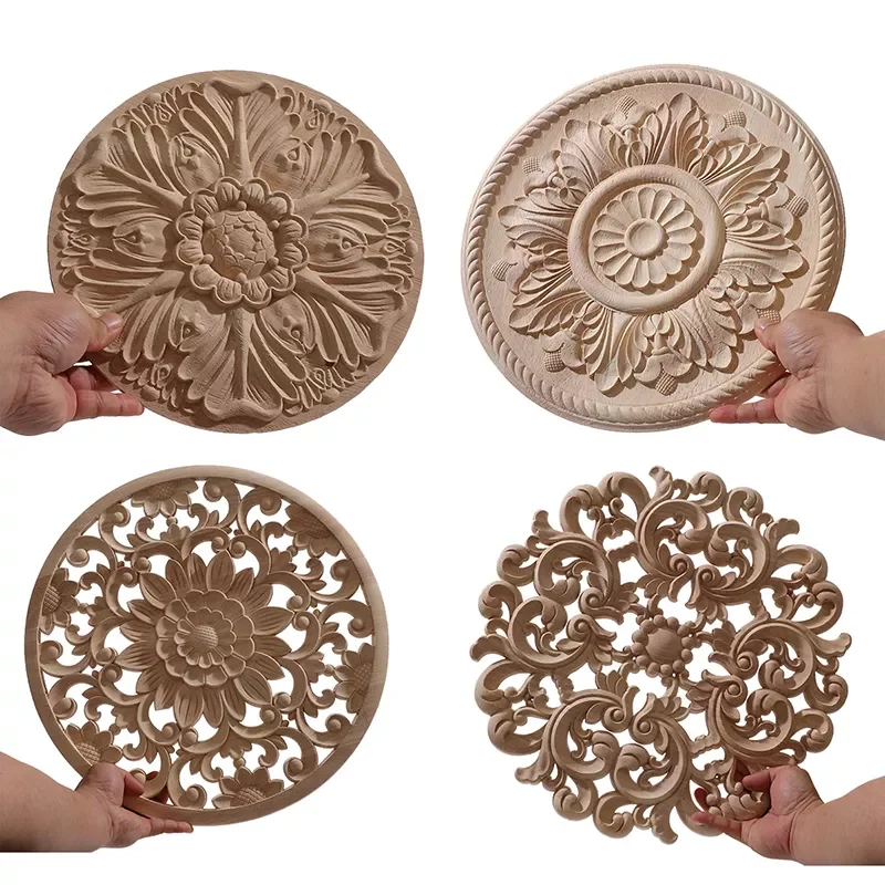 

Flower Exquisite Carving Natural Wood Appliques Furniture Wooden Mouldings Vintage Unpainted Accessories Decoration Decal