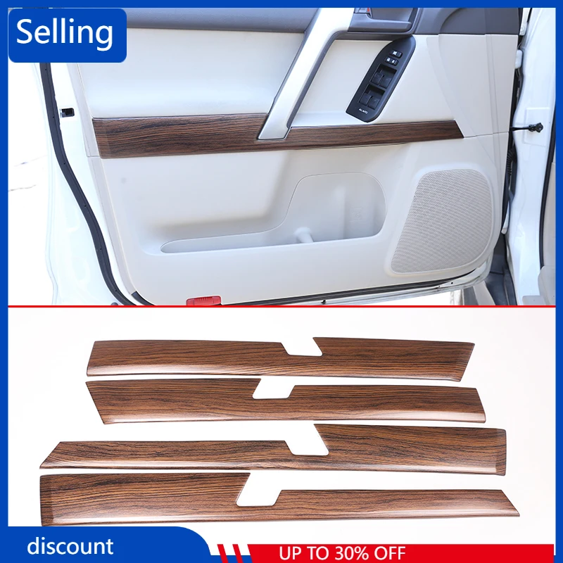 

4pcs For Toyota Land Cruiser Prado FJ150 150 2010-2018 Pine Wood Grain Car ABS Interior Door Decoration Panel Trim Accessories