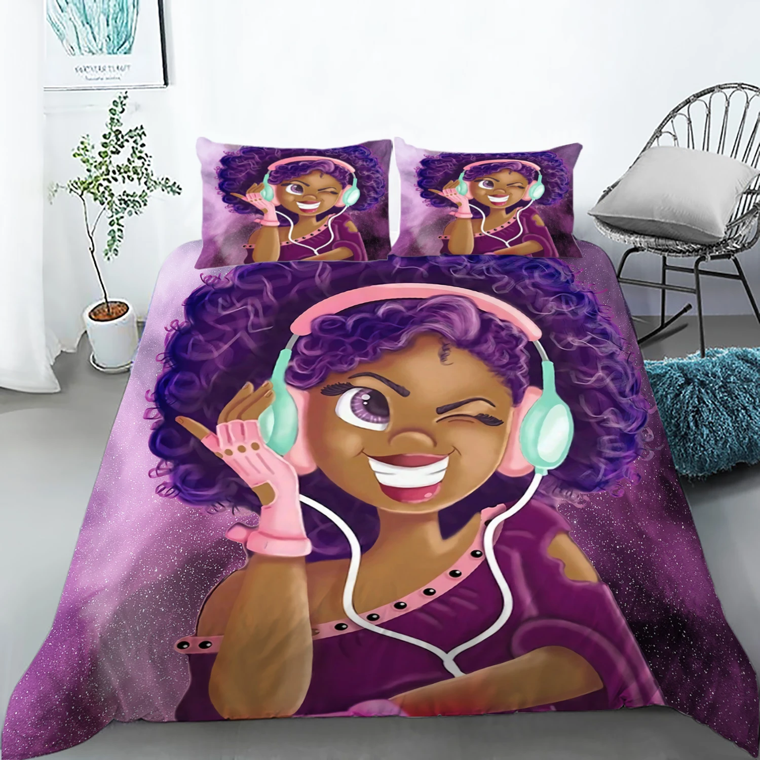 

3D Digital Printing African Bedding Set Black Girl Duvet Cover Double Bed Full Large King Size Home Textiles Boho Quilt Cover an