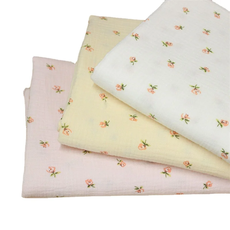 

New Arrival Fresh Flower Printed Cotton Crepe Fabric Double Gauze Cotton Seersucker Fabric for DIY Sewing Quilting Patchwork
