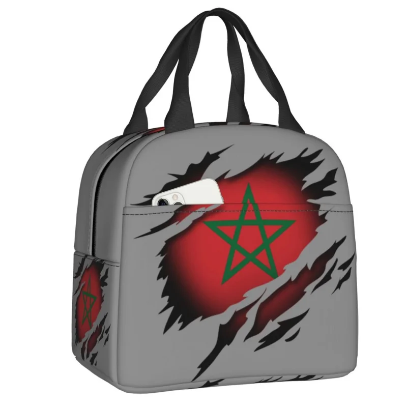 

Moroccanrn Morocco Flag Lunch Bag for Work School Portable Foodsulated Cooler Thermal Lunch Box Womente Container