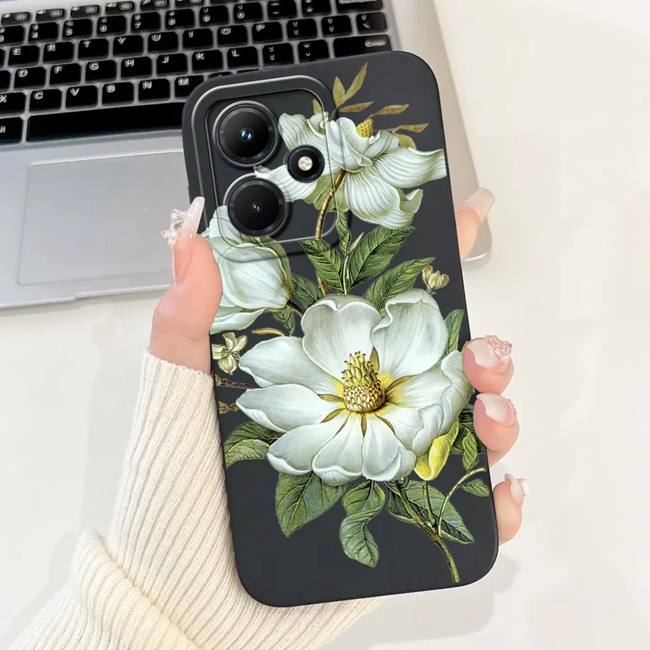 Case For Infinix Hot 30 Play NFC Cover Fashion Flower Liquid Silicone Soft Back 30i Hot30 X6831 Funda