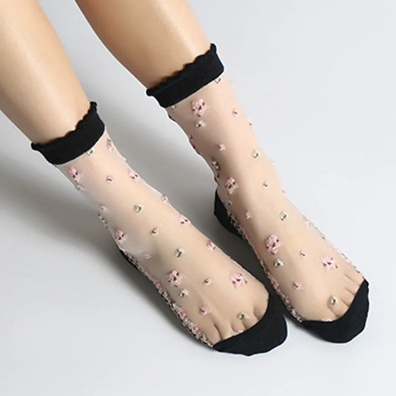 3pairs Women Socks Summer Ultra-thin Breathable Harajuku Casual Flowers Sock Mesh Fishnet Sexy Lace Ladies Sox High Quality