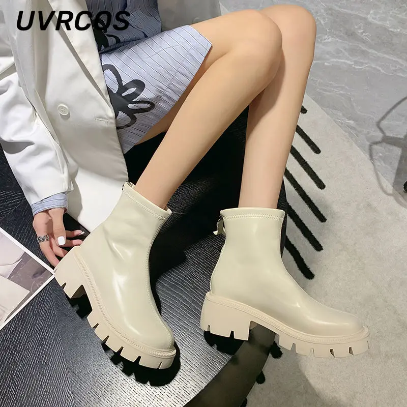 Women Casual Short Boots Rear Zipper Single Thick Bottom Non-slip British Breathable All-match Shoes Hot Sale 2022