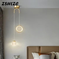 modern acrylic small pendant lights simple full copper glass led chandeliers for living room bar shop bedroom bedside lamp decor