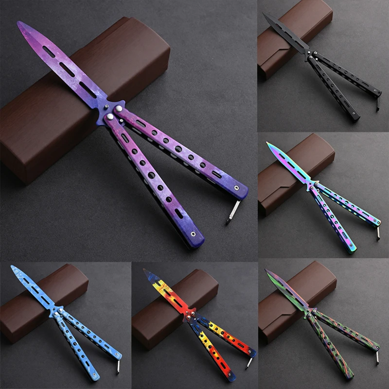 Beginner Butterfly Knife CSGO Unbladed Stainless Steel Folding Knife Toy Self Defense Practice All Steel Fantasy Training Knife