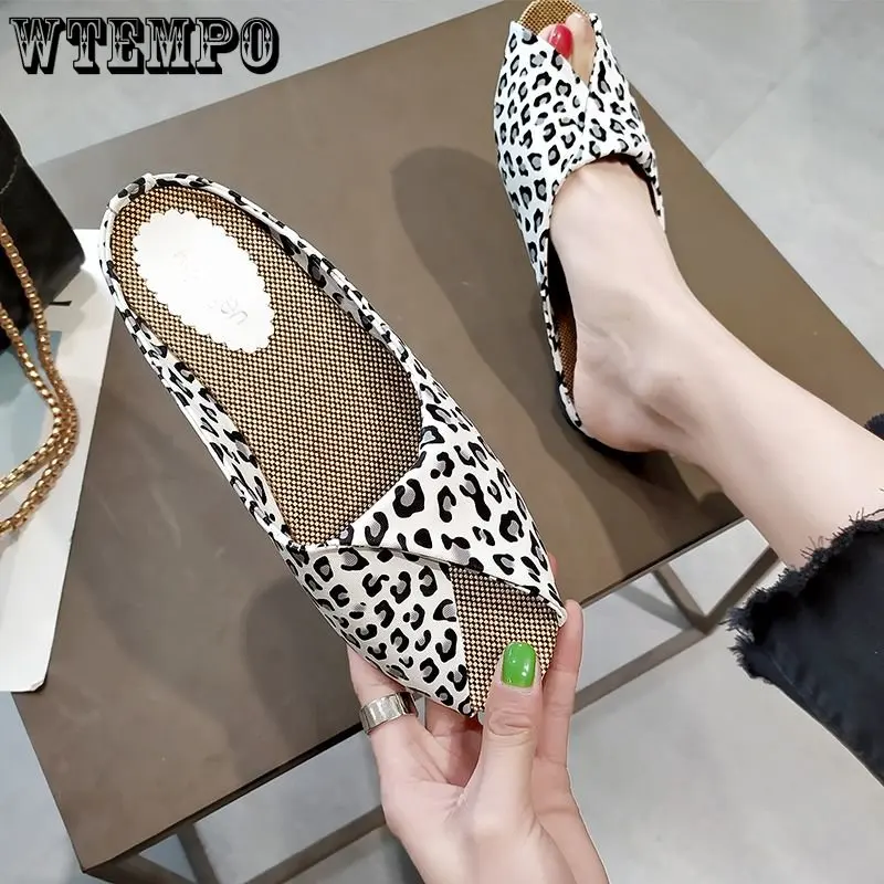 WTEMPO Summer Women Slippers Outside Court Retro Style Sandals Peep Toe Shoes Slip on Soft Print Ladies Slides Dropshipping