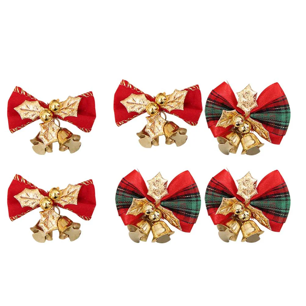 

6pcs Mini with Bells Gorgeous Delicate Bowknot Ornament Hanging Decoration for Restaurant Party Decor
