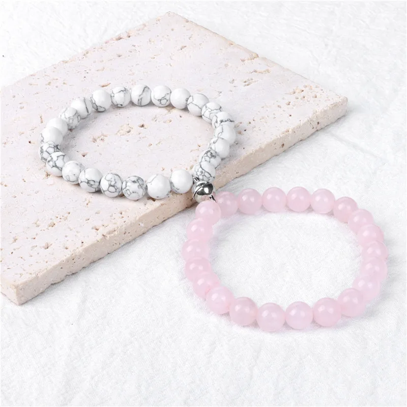 Простой браслет с магнитной застежкой Бирюзовый Розовый кристалл Лава