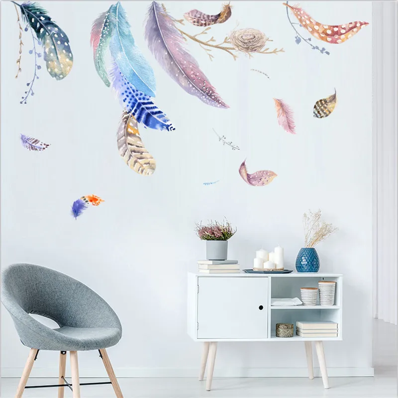 

National Colorful Dreamcatcher Wall Sticker Enamoured Feather Ornament Dream Catcher Wind Chime Decal Bedroom Home Decoration