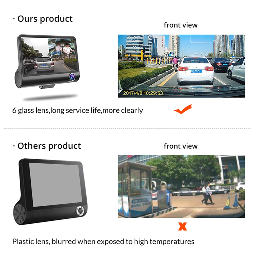 Автомобильный видеорегистратор Full HD 1080P с двумя объективами 3 камерами 4