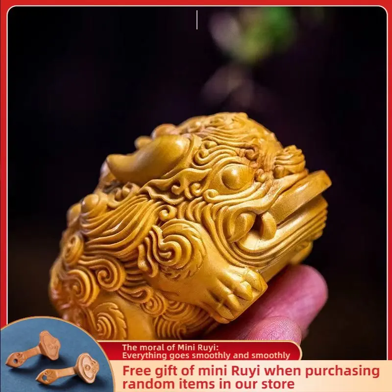 

Boxwood Cliff Cypress Wood High Quality Dragon Toad Pi Xiu 6CM Carved Amass Fortunes Sculpture Modern Art Home Accessories