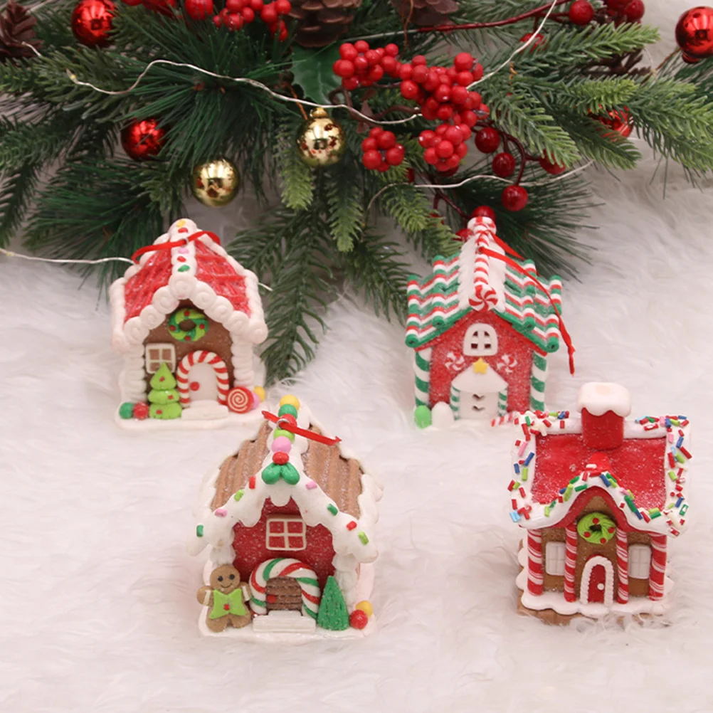 

Miniature Christmas Gingerbread Village House Building Xmas Tree Hanging Pendant Navidad New Year Decoration